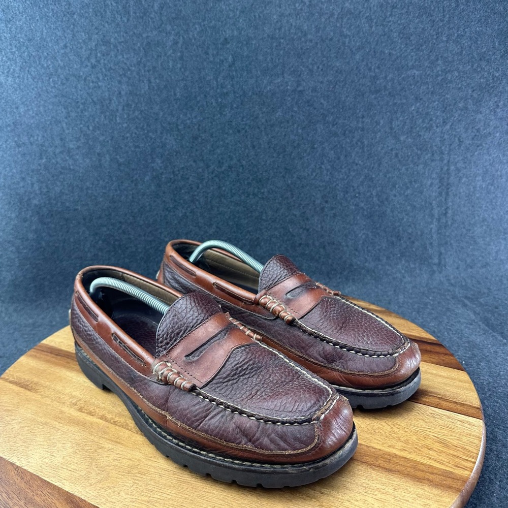 L.L. Bean Allagash Penny Loafers Bison Leather Lug Soles Moc Men Sz 11.5D - Picture 2 of 14